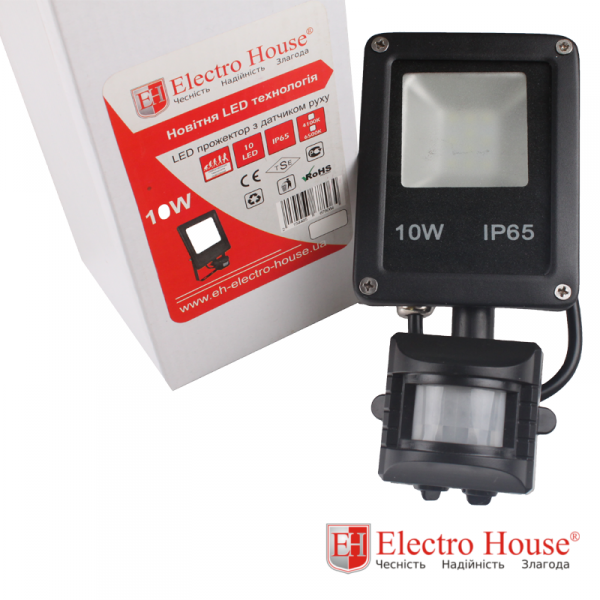 LED прожектор с датчиком движения 10W IP65 ElectroHouse EH-LP-211